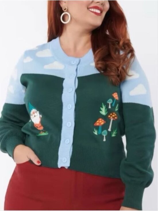 Unique Vintage Sweaters - Unique Vintage Cardigan Sweater Womens 2X Gnome Mushroom Embroidered Whimsical